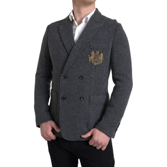 Dolce & Gabbana Gray Logo Embroidery Double Breasted Blazer JKT3681-48