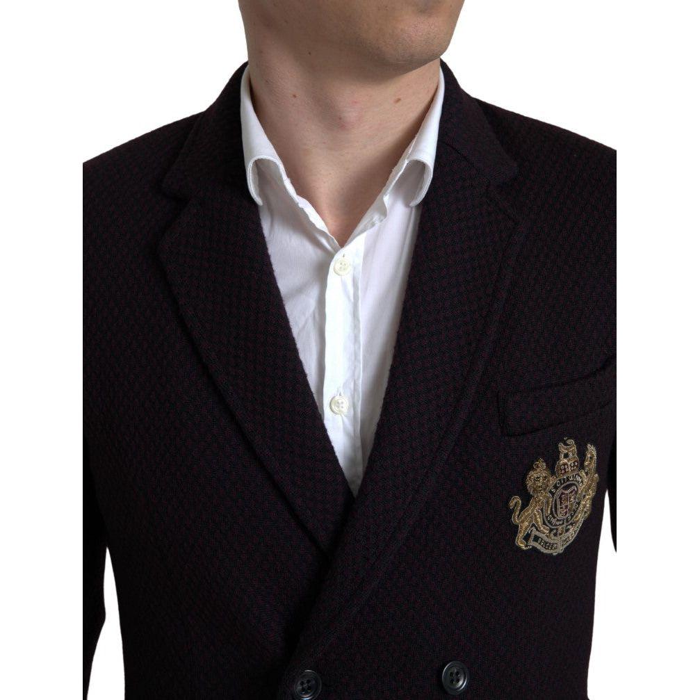 Dolce & Gabbana Purple Logo Embroidery Double Breasted Blazer
