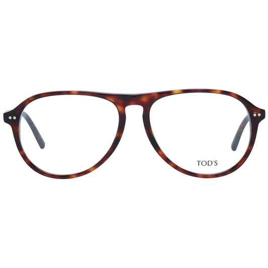 Tod's Brown Men Glasses Frame in plastic with full-rim aviator style, size 57-0-0, lens width 57, bridge 10, temple length 150.