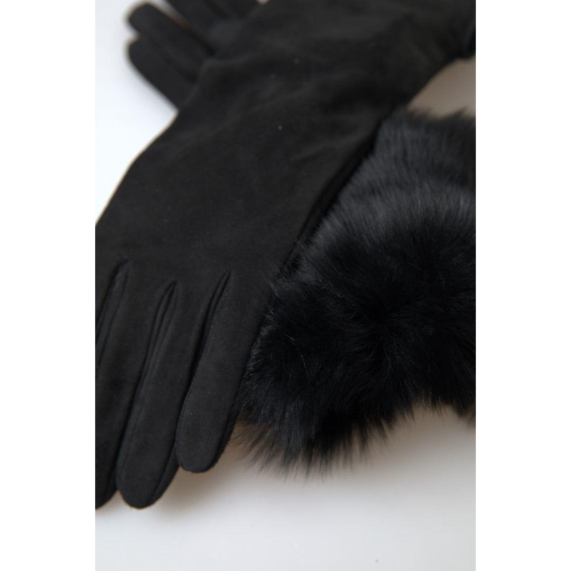 Dolce & Gabbana Black Leather Fur Elbow Length Gloves