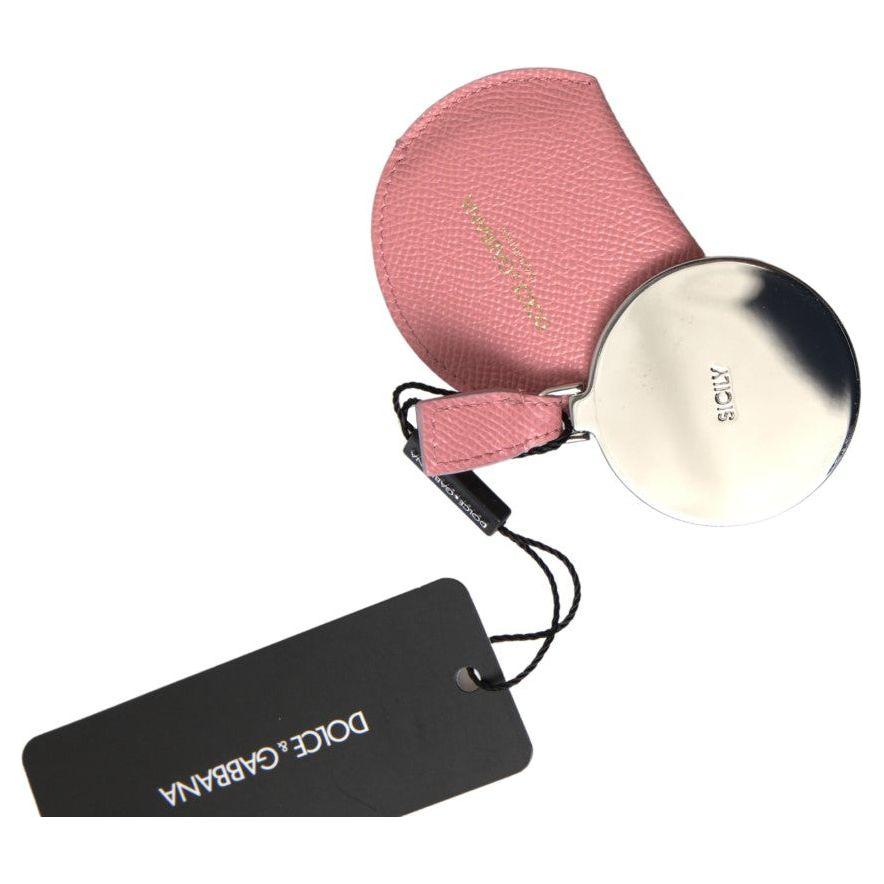 حامل مرآة يد من الجلد باللون الوردي الأنيق من دولتشي آند غابانا