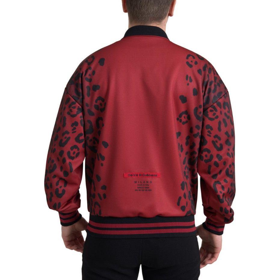 Dolce & Gabbana Red Leopard Polyester Bomber Full Zip Jacket