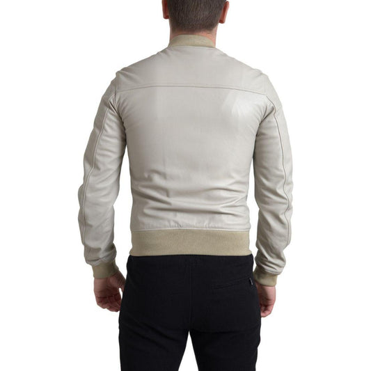 Dolce & Gabbana Cream Leather Bomber Blouson Full Zip Jacket JKT3657-48