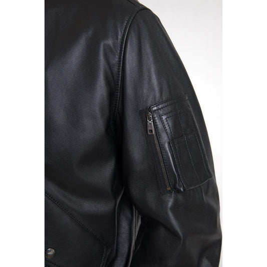 Dolce & Gabbana Black Leather Blouson Full Zip Bomber Jacket JKT3659-44