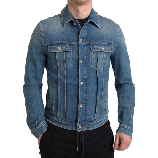 Dolce & Gabbana Blue Washed Cotton Stretch Denim Men Jacket TSH84178-50