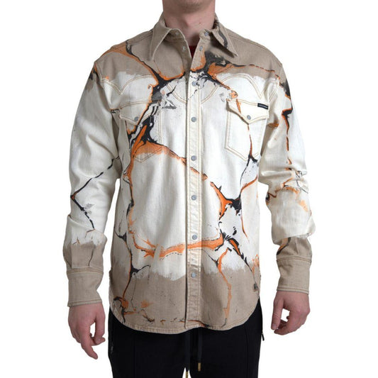 Dolce & Gabbana Multicolor Cotton Collared Denim Shirt TSH84183-40