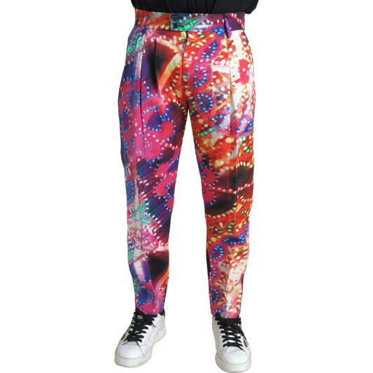 Dolce & Gabbana Multicolor Printed Linen Men Trouser Pants PAN74849-46