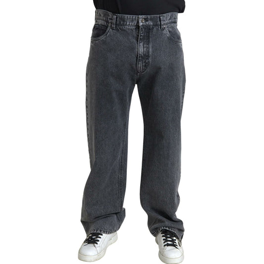 Dolce & Gabbana Dark Gray Cotton Straight Fit Men Denim Jeans PAN74864-48