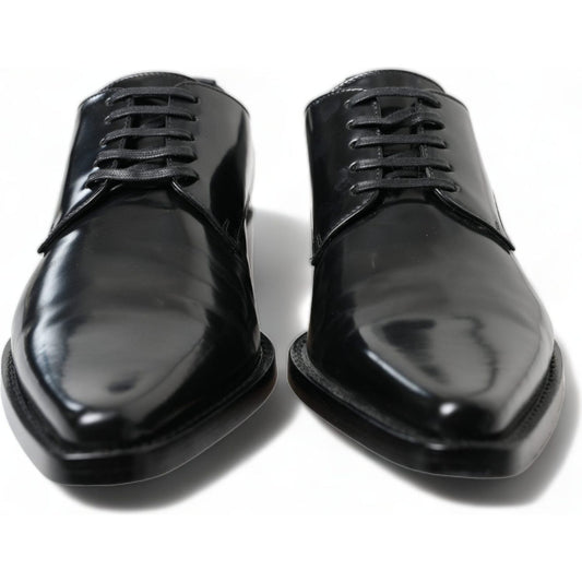 Dolce & Gabbana Black Leather Lace Up Formal Flats Shoes LA10446-38