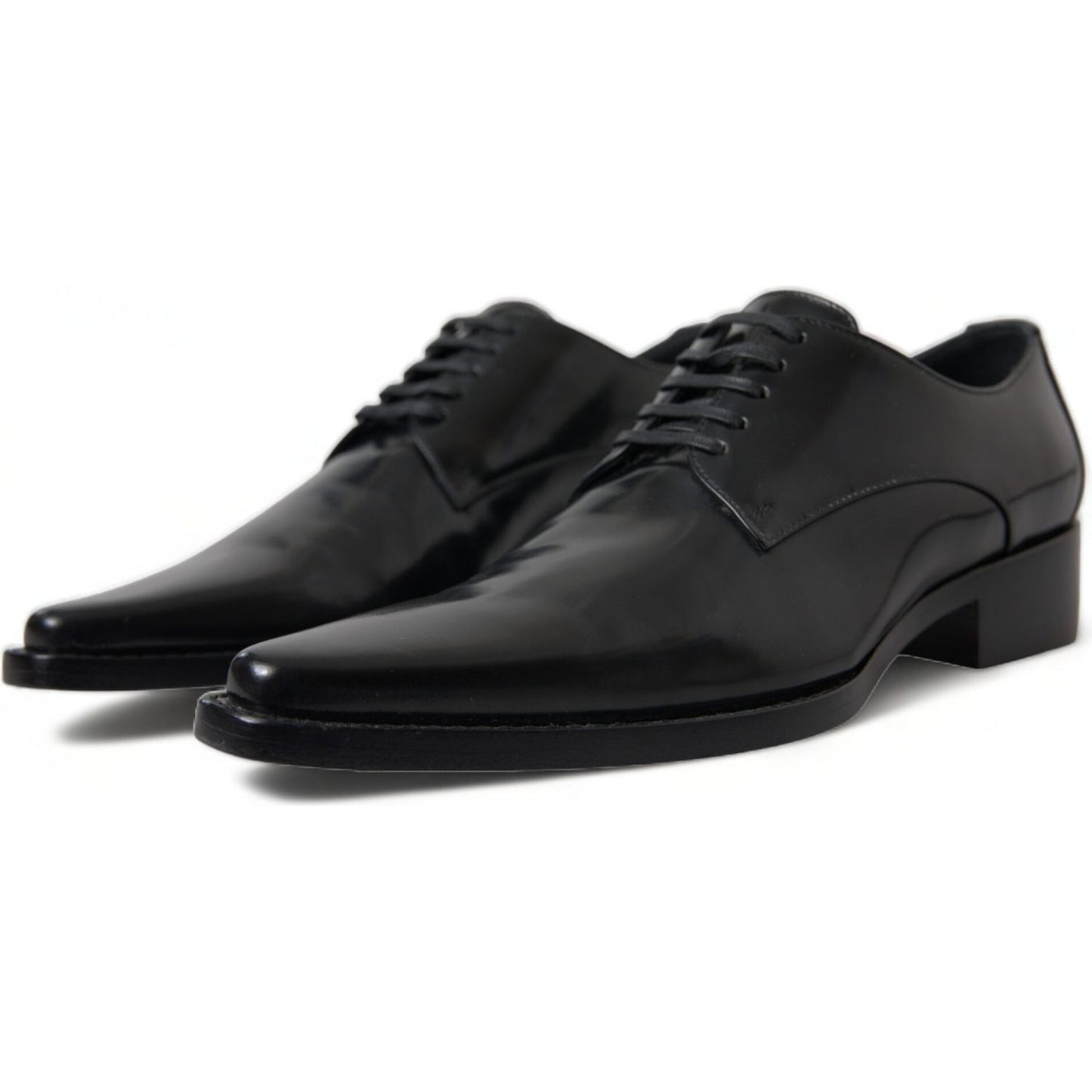 Dolce & Gabbana Black Leather Lace Up Formal Flats Shoes LA10446-38