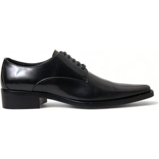 Dolce & Gabbana Black Leather Lace Up Formal Flats Shoes LA10446-38