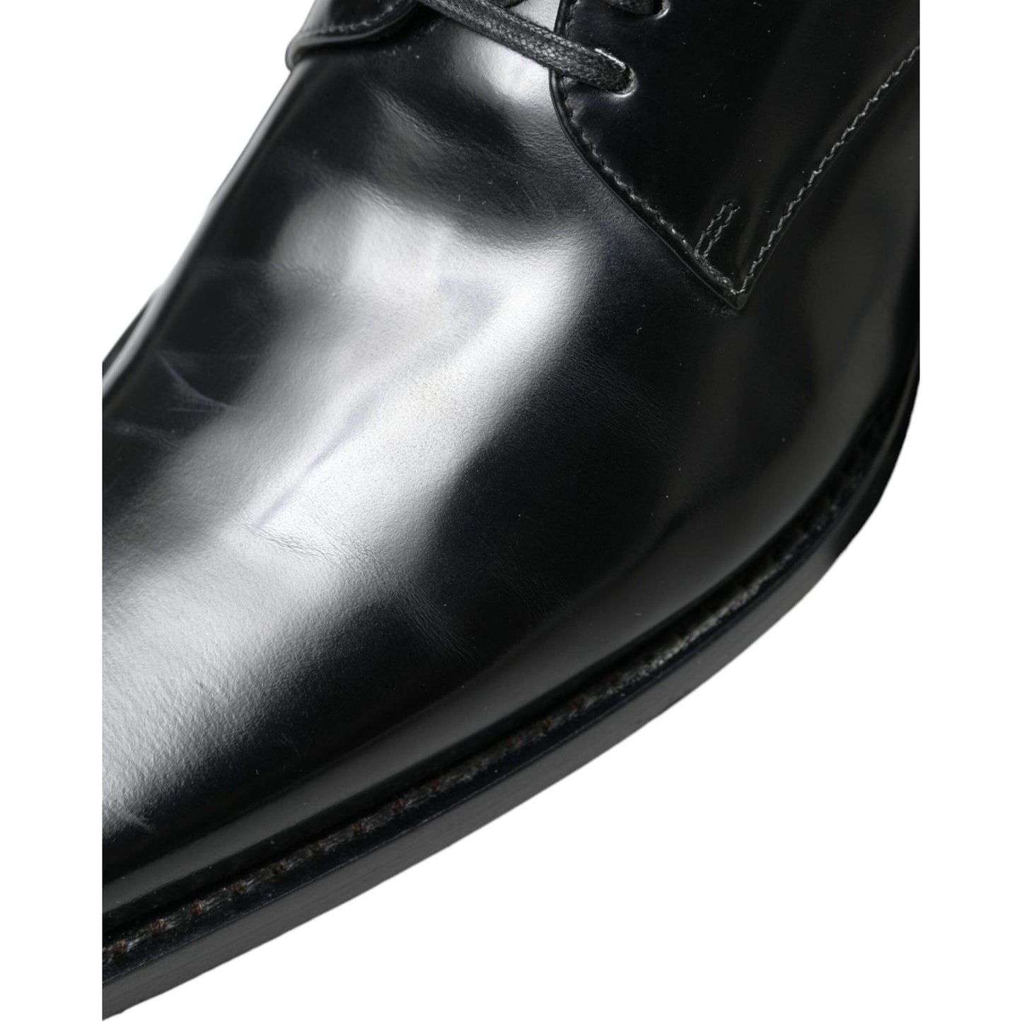 Dolce & Gabbana Black Leather Lace Up Formal Flats Shoes LA10446-38