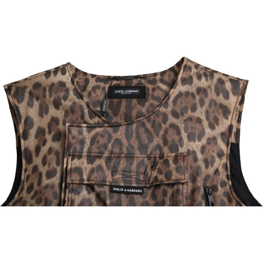 Dolce & Gabbana Brown Leopard Silk Sleeveless Sportswear TSH84202-54