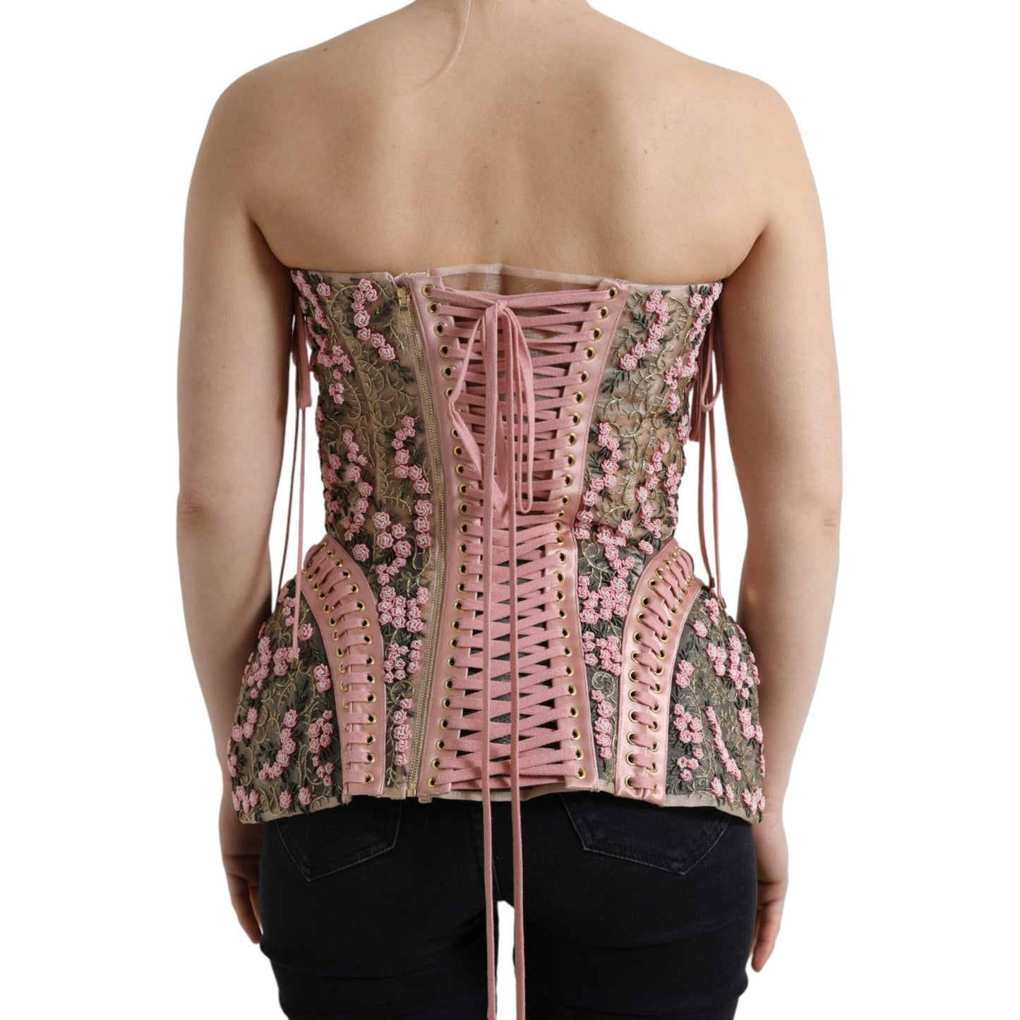 Dolce & Gabbana Pink Floral Applique Bustier Corset Top TSH84259-38