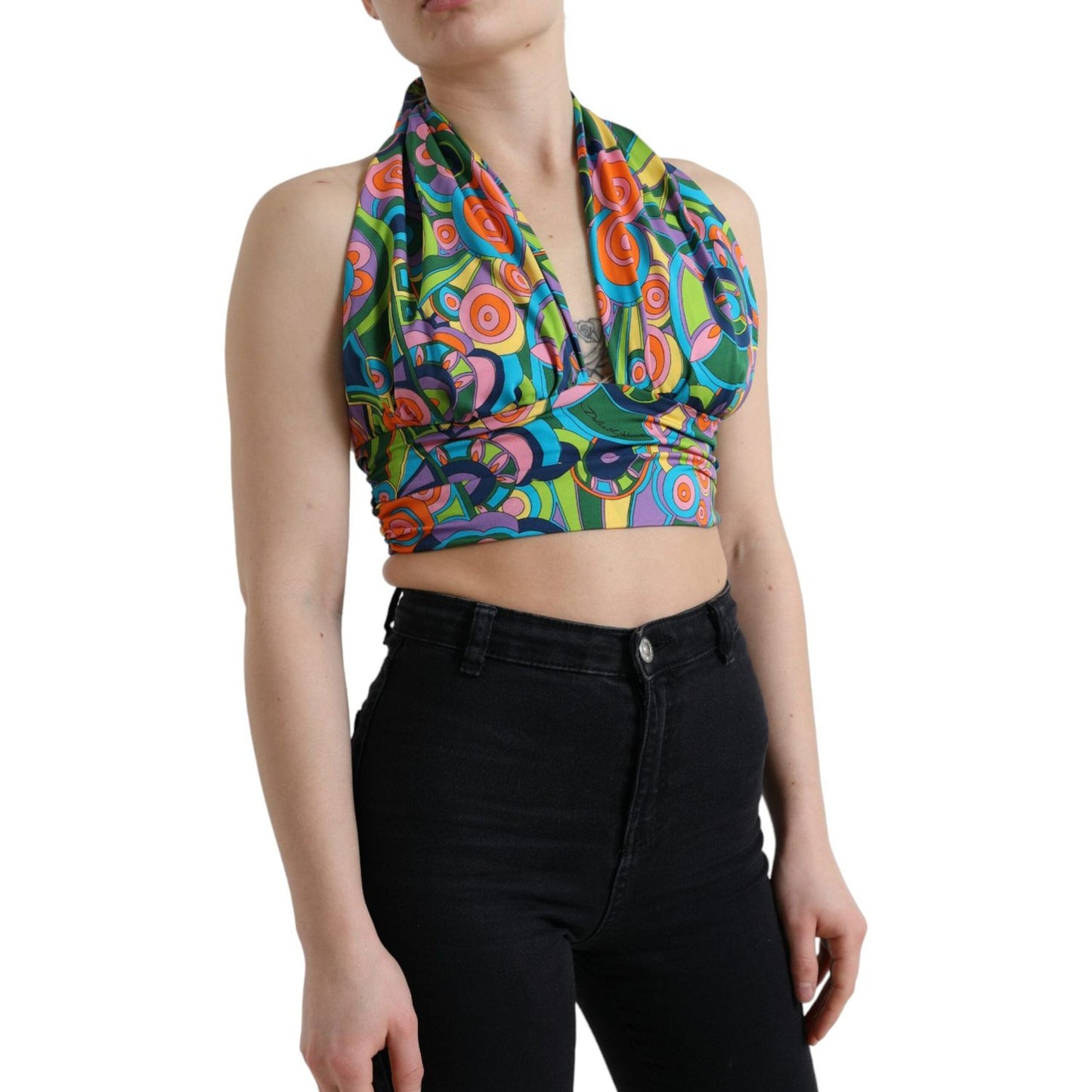 Dolce & Gabbana Multicolor Halter Sleeveless Cropped Tank Top TSH84276-40
