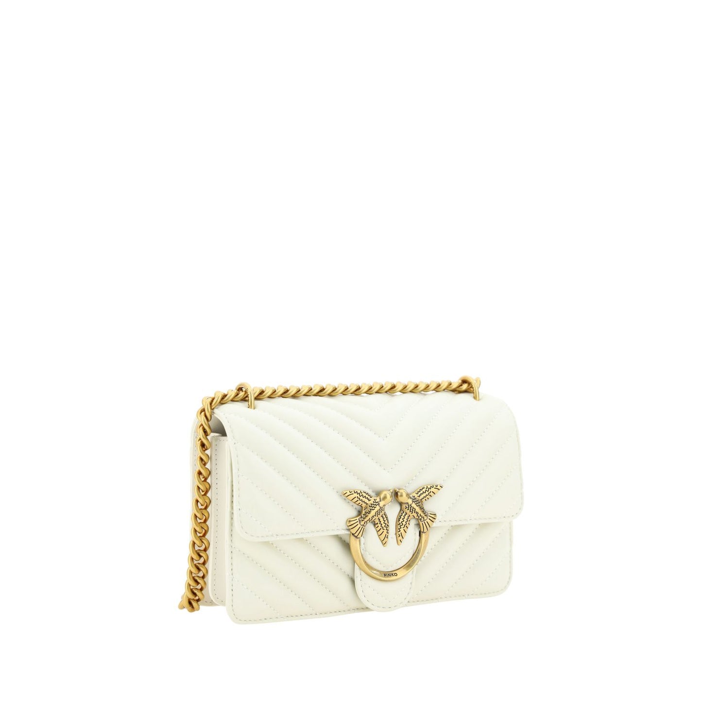 PINKO White Leather Love One Mini Shoulder Bag