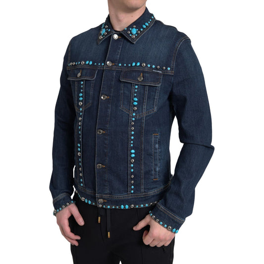 Dolce & Gabbana Blue Denim Turquoise Stones Studded Jacket JKT3667-48