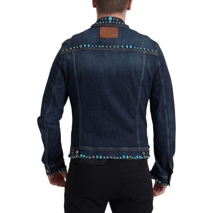 Dolce & Gabbana Blue Denim Turquoise Stones Studded Jacket
