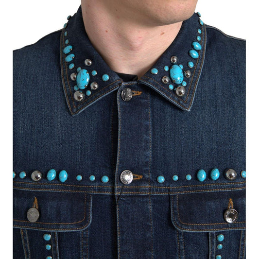 Dolce & Gabbana Blue Denim Turquoise Stones Studded Jacket JKT3667-48