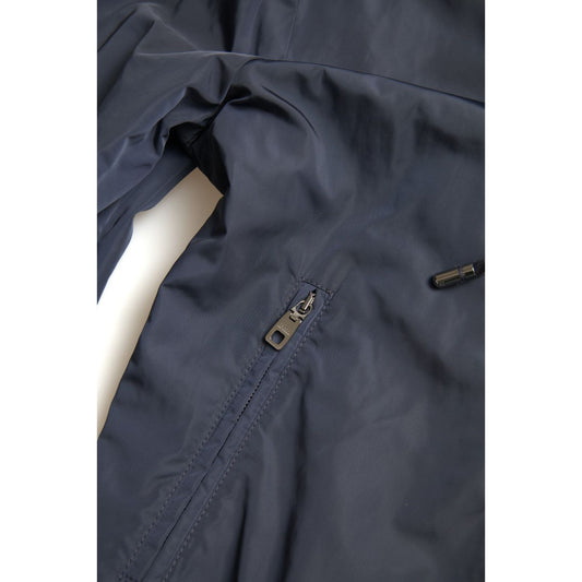 Dolce & Gabbana Blue Hooded Logo Polyester Full Zip Sweater JKT3677-46