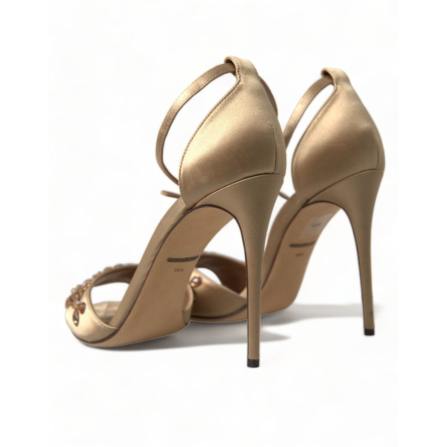 Dolce & Gabbana Gold Satin Ankle Strap Crystal Sandals Shoes