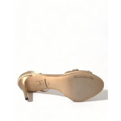 Dolce & Gabbana Gold Satin Ankle Strap Crystal Sandals Shoes