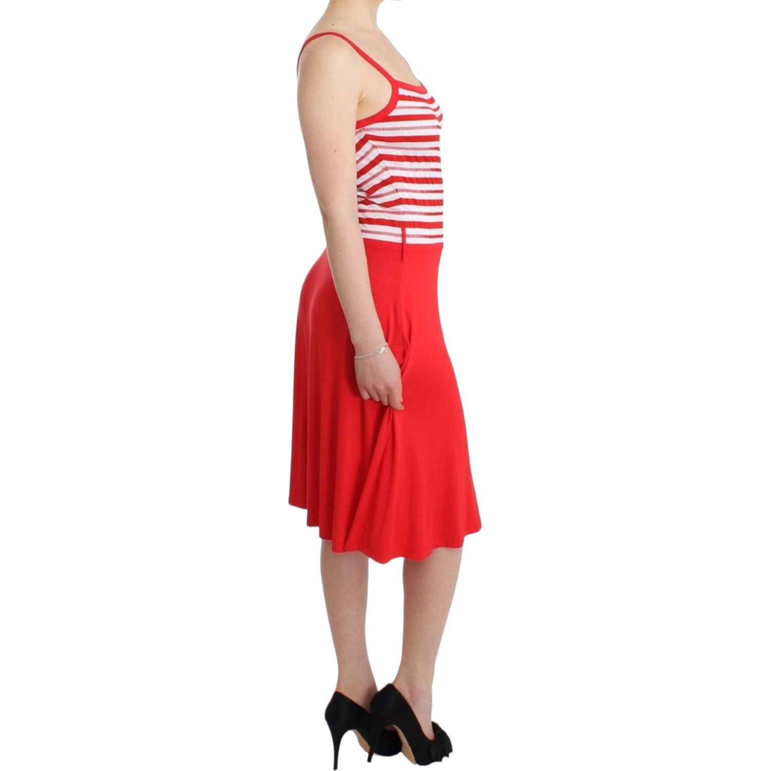 Roccobarocco Red striped jersey A-line dress