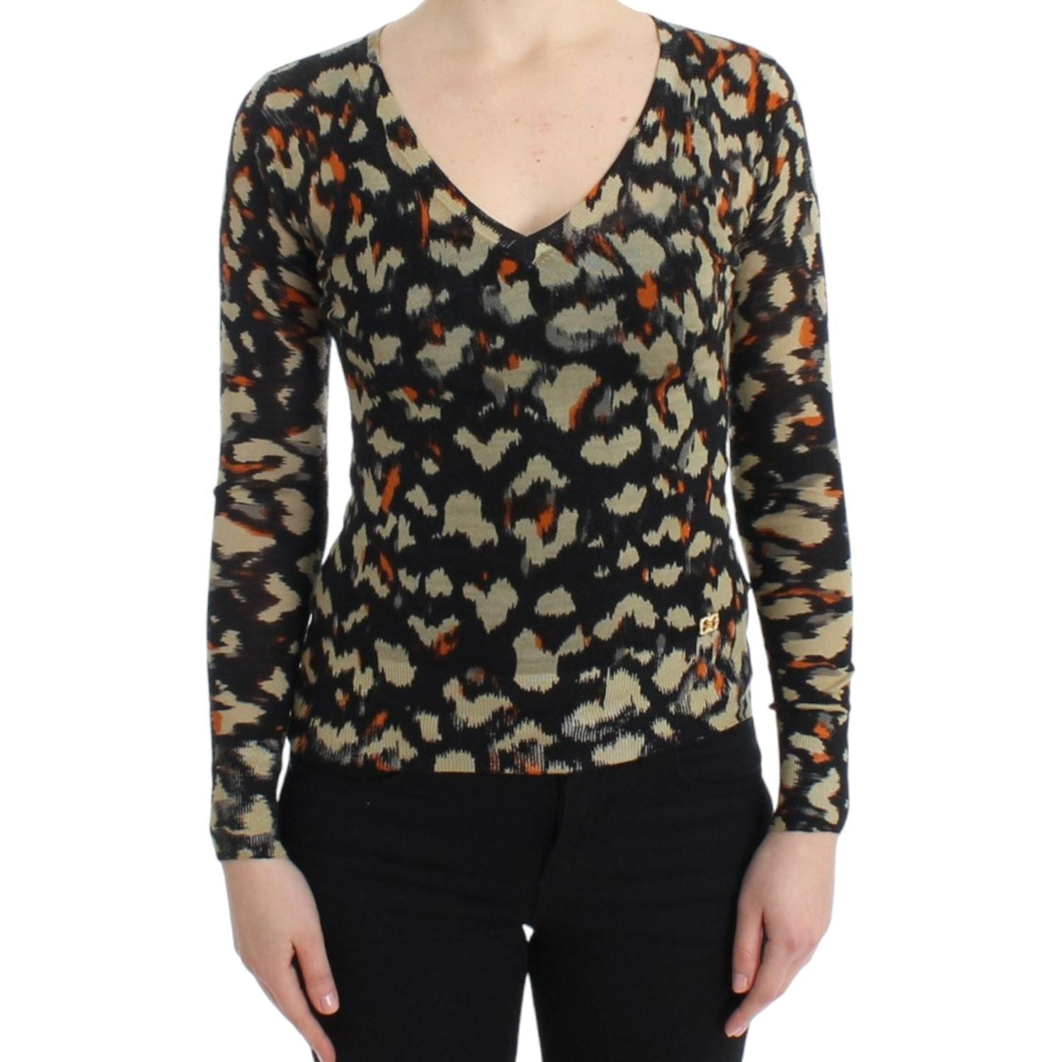 Cavalli Multicolor v-neck wool jumper