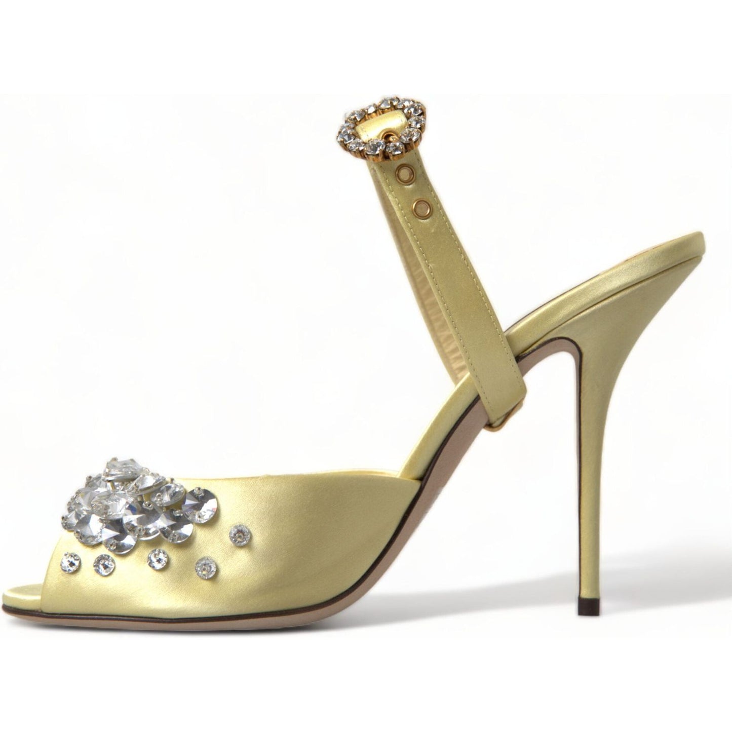Dolce & Gabbana Yellow Satin Crystal Mary Janes Sandals