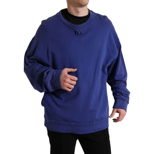 Dolce & Gabbana Royal Blue Cotton Crewneck Pullover Sweater TSH84773-56