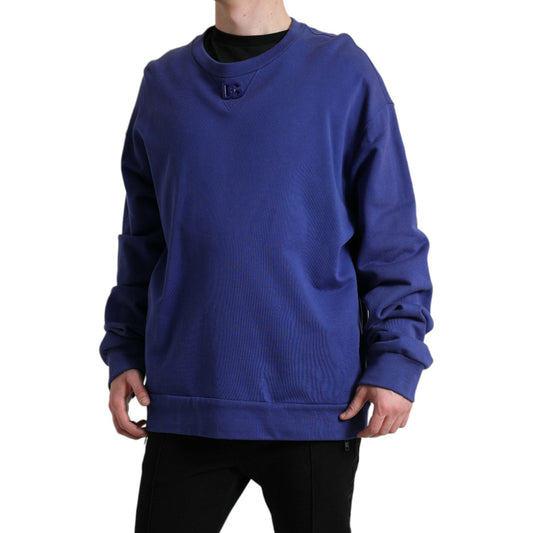 Dolce & Gabbana Royal Blue Cotton Crewneck Pullover Sweater TSH84773-56