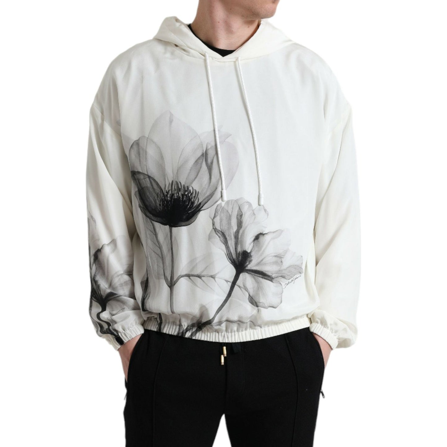 Dolce & Gabbana White Floral Print Hooded Pullover Sweater