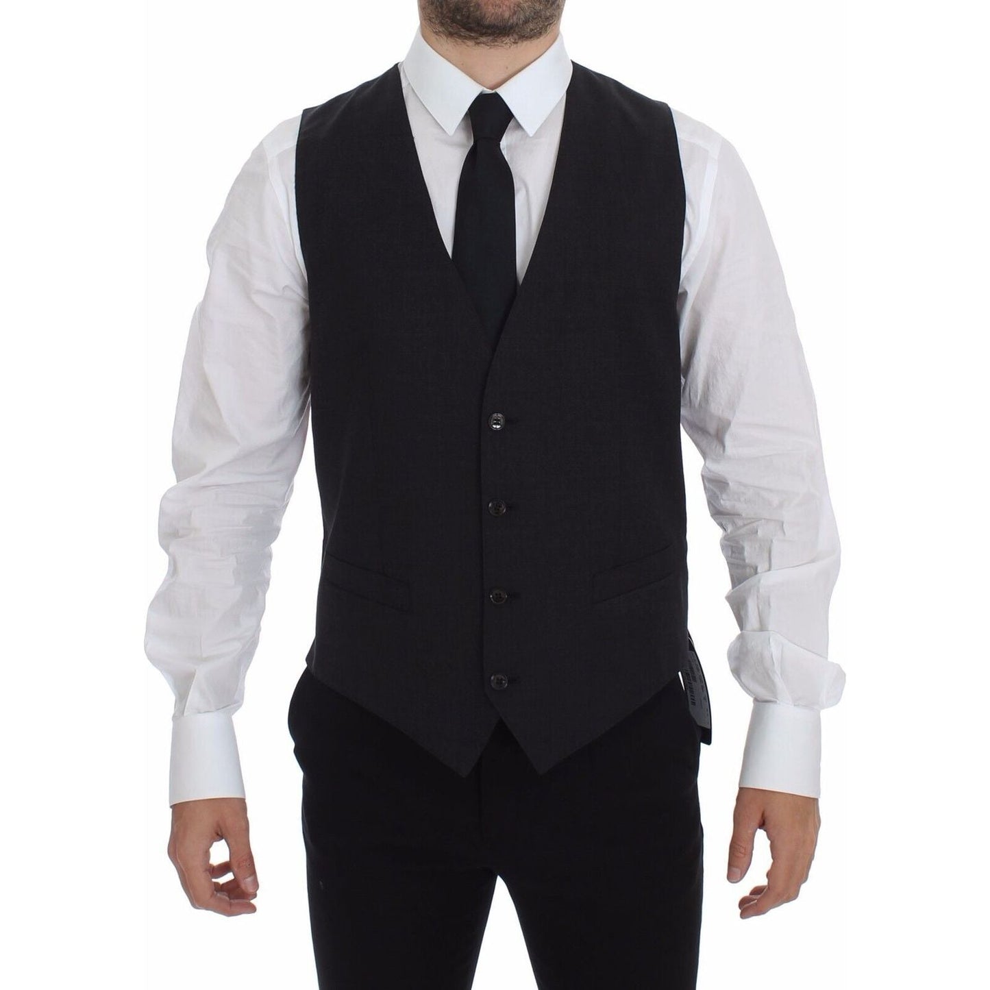 Dolce & Gabbana Gray Slim Fit Button Front Dress Formal Vest GSS10419-1