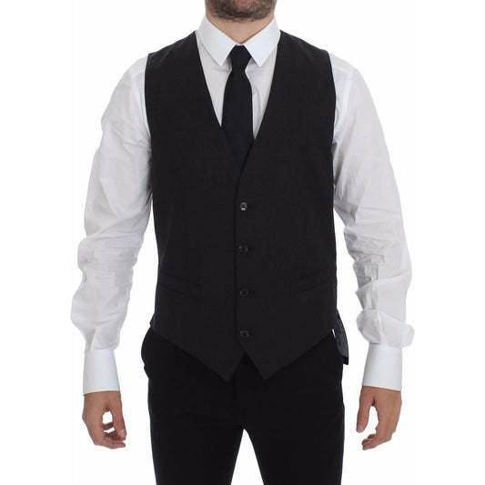 Dolce & Gabbana Gray Slim Fit Button Front Dress Formal Vest GSS10419-1