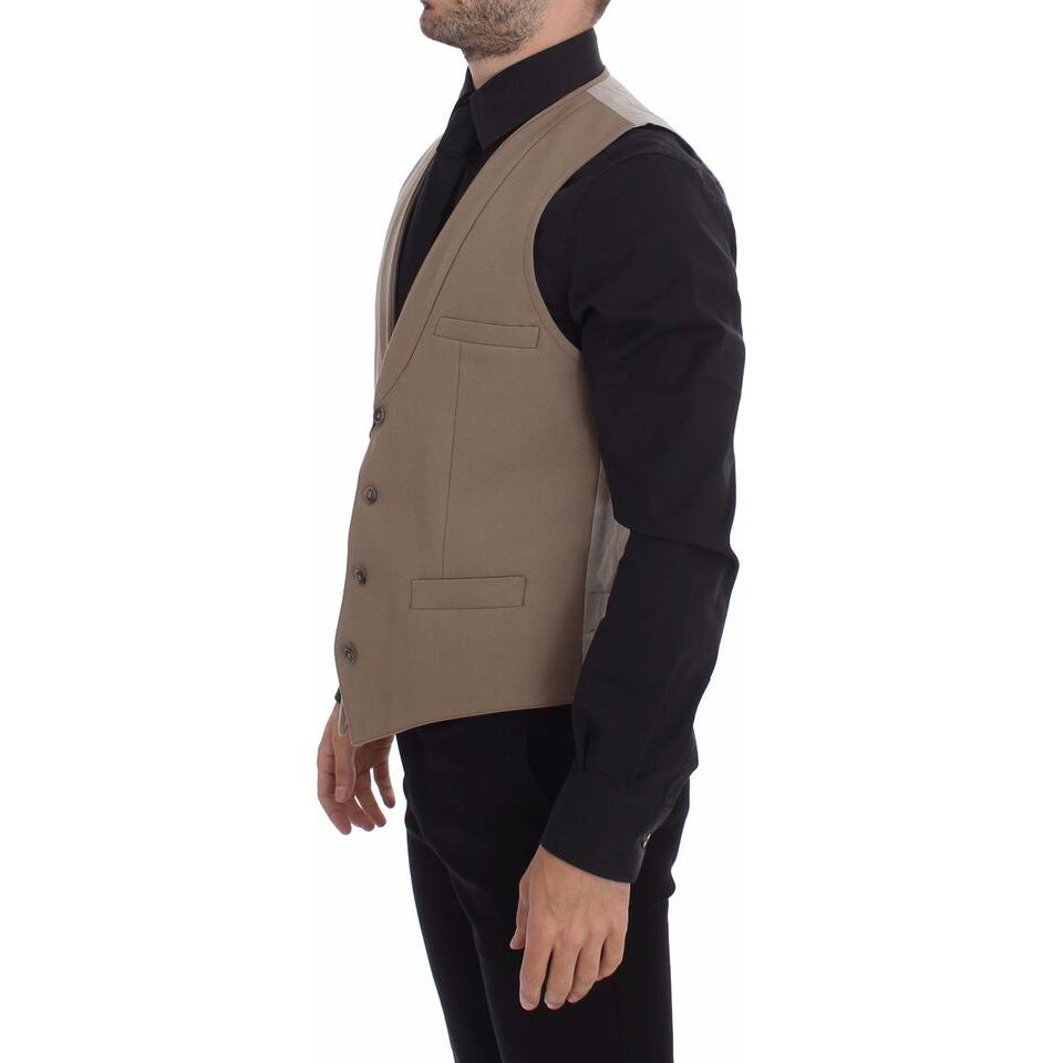 Dolce & Gabbana Beige Cotton Slim Fit Button Front Dress Vest GSS10421-1