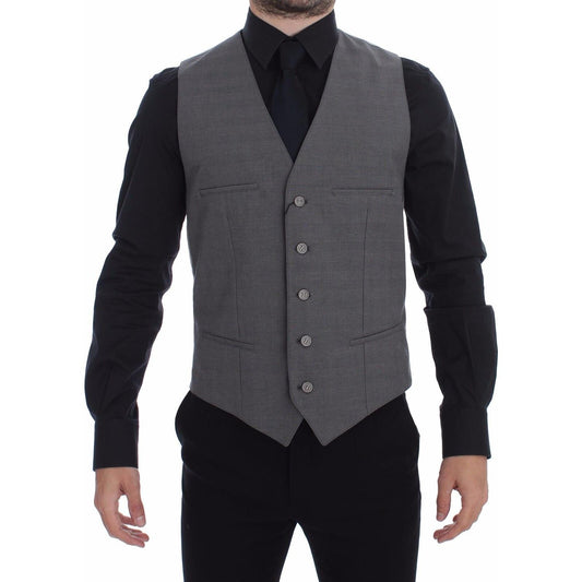 Dolce & Gabbana Gray Cotton Slim Fit Button Front Dress Vest GSS10422-1