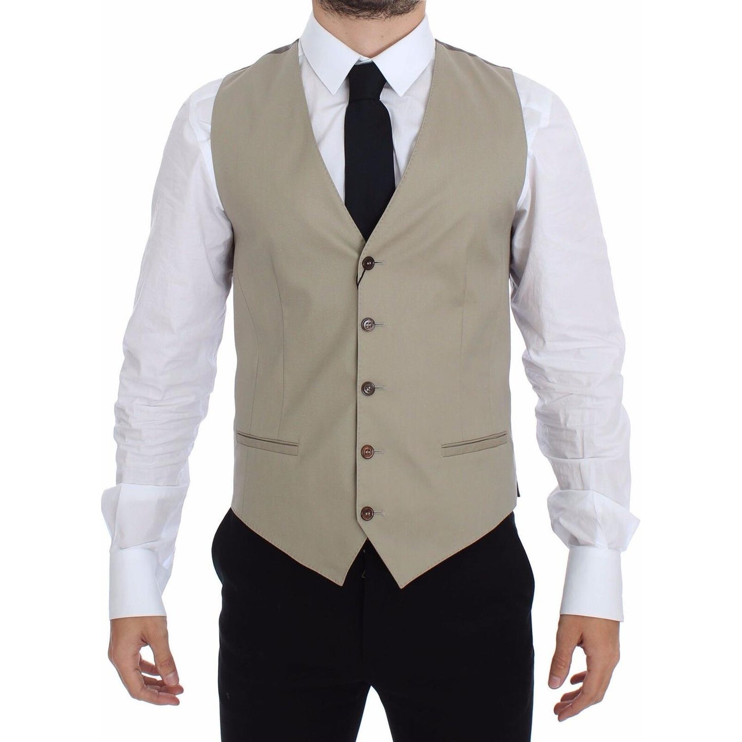 Dolce & Gabbana Beige Cotton Dress Vest Blazer Jacket VES10087-1
