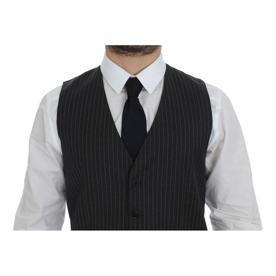 Dolce & Gabbana Gray Striped Wool Single Breasted Vest GSS12012-1