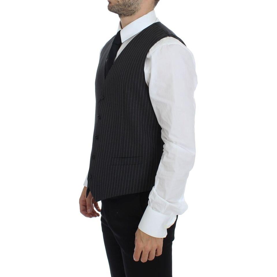 Dolce & Gabbana Gray Striped Wool Single Breasted Vest GSS12012-1