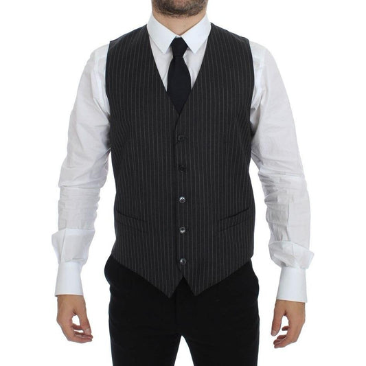 Dolce & Gabbana Gray Striped Wool Single Breasted Vest GSS12012-1