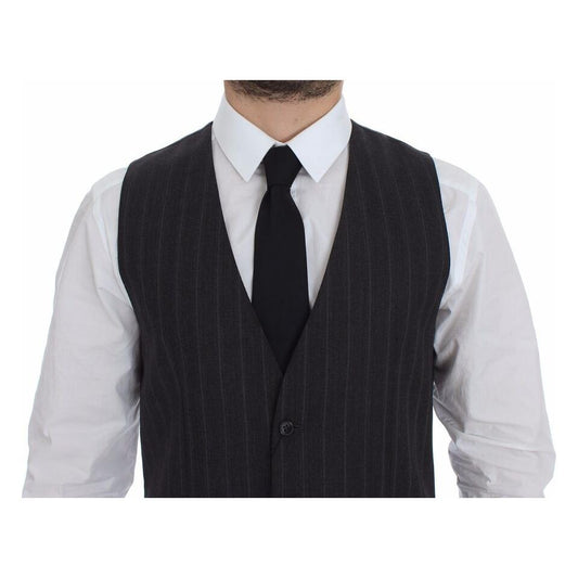Dolce & Gabbana Gray Striped Wool Logo Vest Gilet Weste GSS12033-1