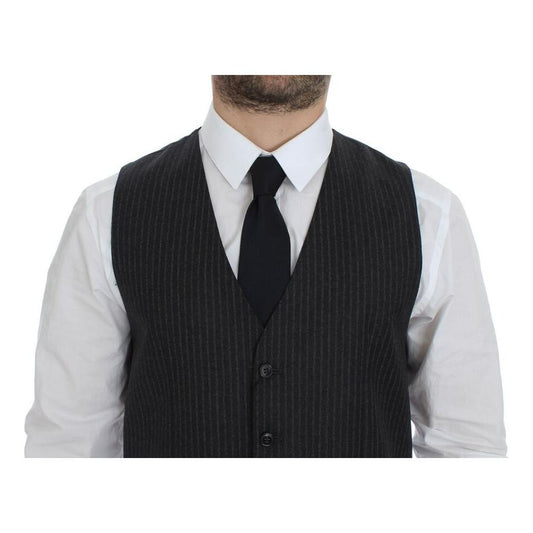 Dolce & Gabbana Gray Striped Wool Single Breasted Vest GSS12009-1