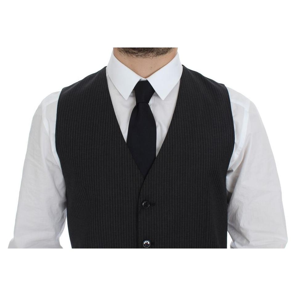 Dolce & Gabbana Gray Striped Wool Single Breasted Vest GSS12004-1