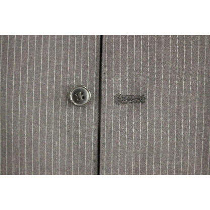 Dolce & Gabbana Gray Striped Wool Single Breasted Vest