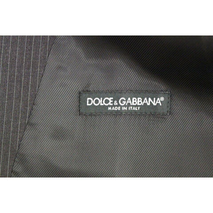 Dolce & Gabbana Gray Striped Wool Single Breasted Vest