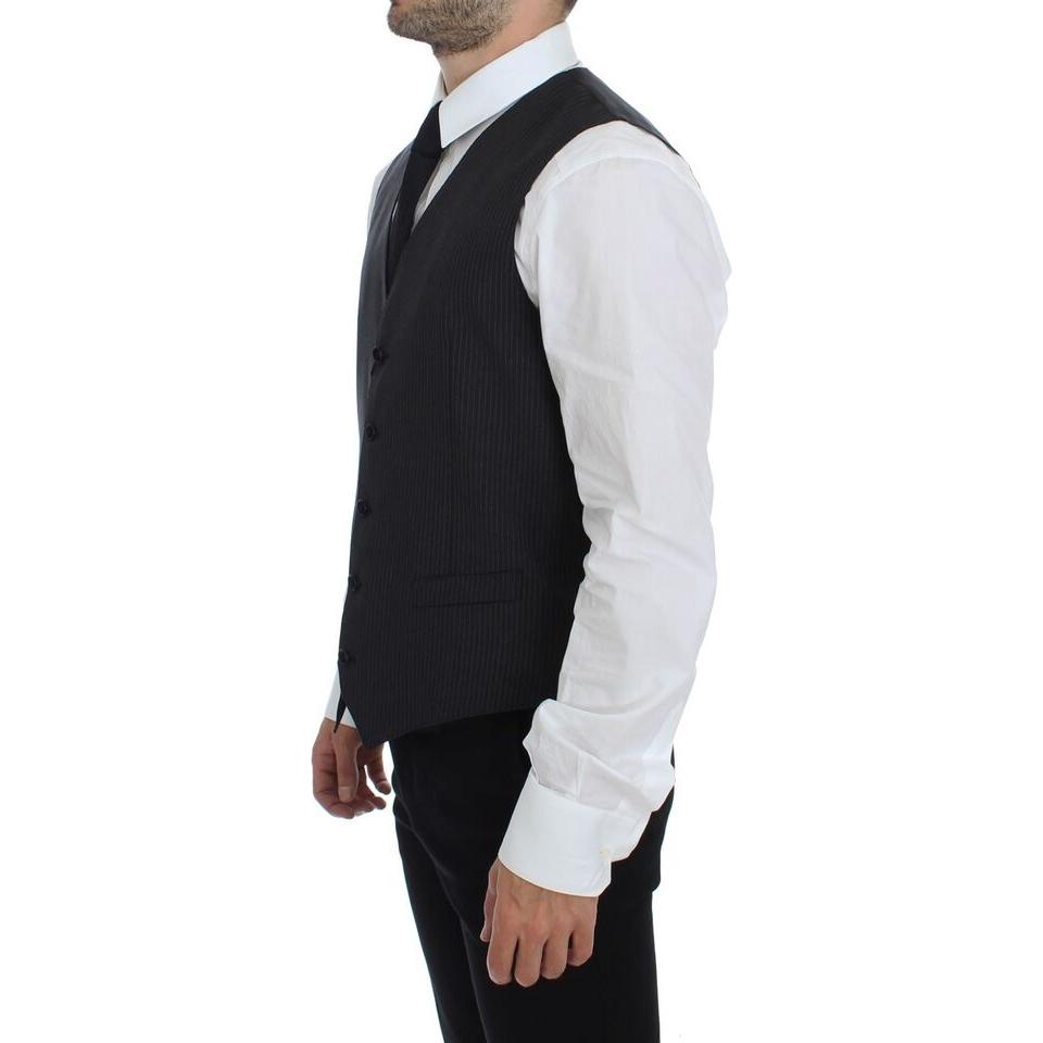 Dolce & Gabbana Gray Striped Wool Single Breasted Vest GSS12004-1