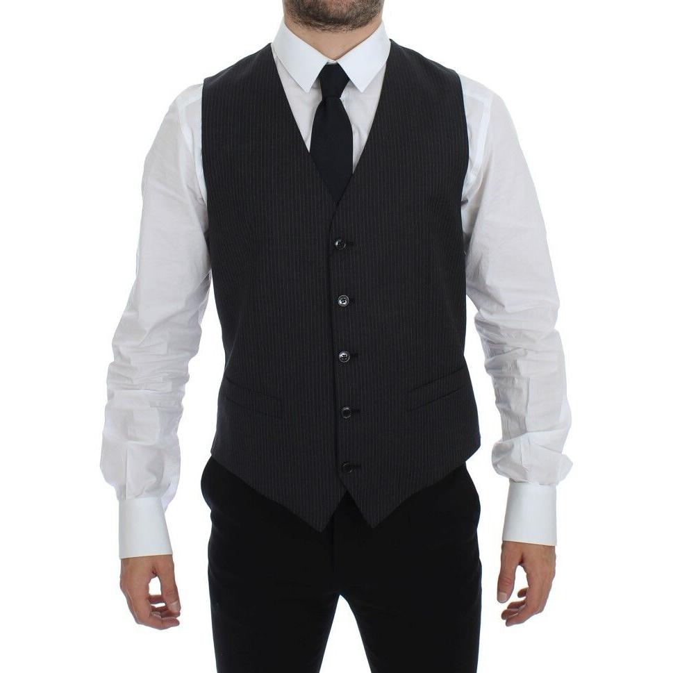 Dolce & Gabbana Gray Striped Wool Single Breasted Vest GSS12004-1