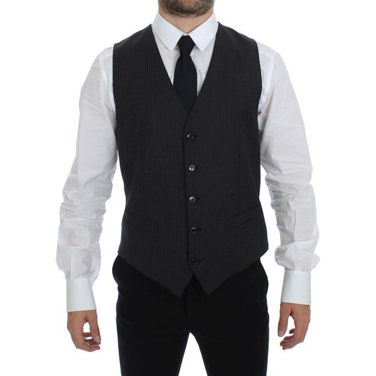 Dolce & Gabbana Gray Striped Wool Single Breasted Vest GSS12004-1