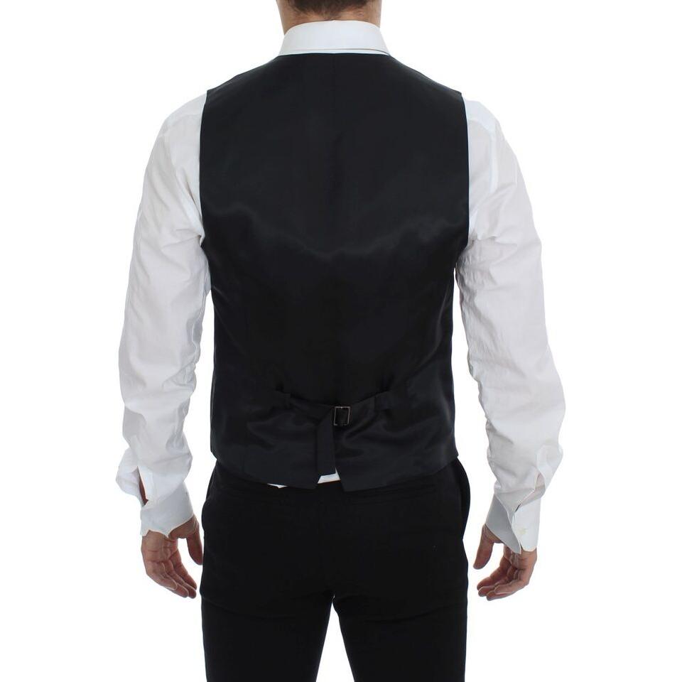 Dolce & Gabbana Black Striped Wool Single Breasted Vest