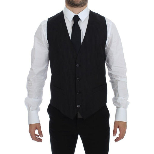 Dolce & Gabbana Black Striped Wool Single Breasted Vest GSS12006-1